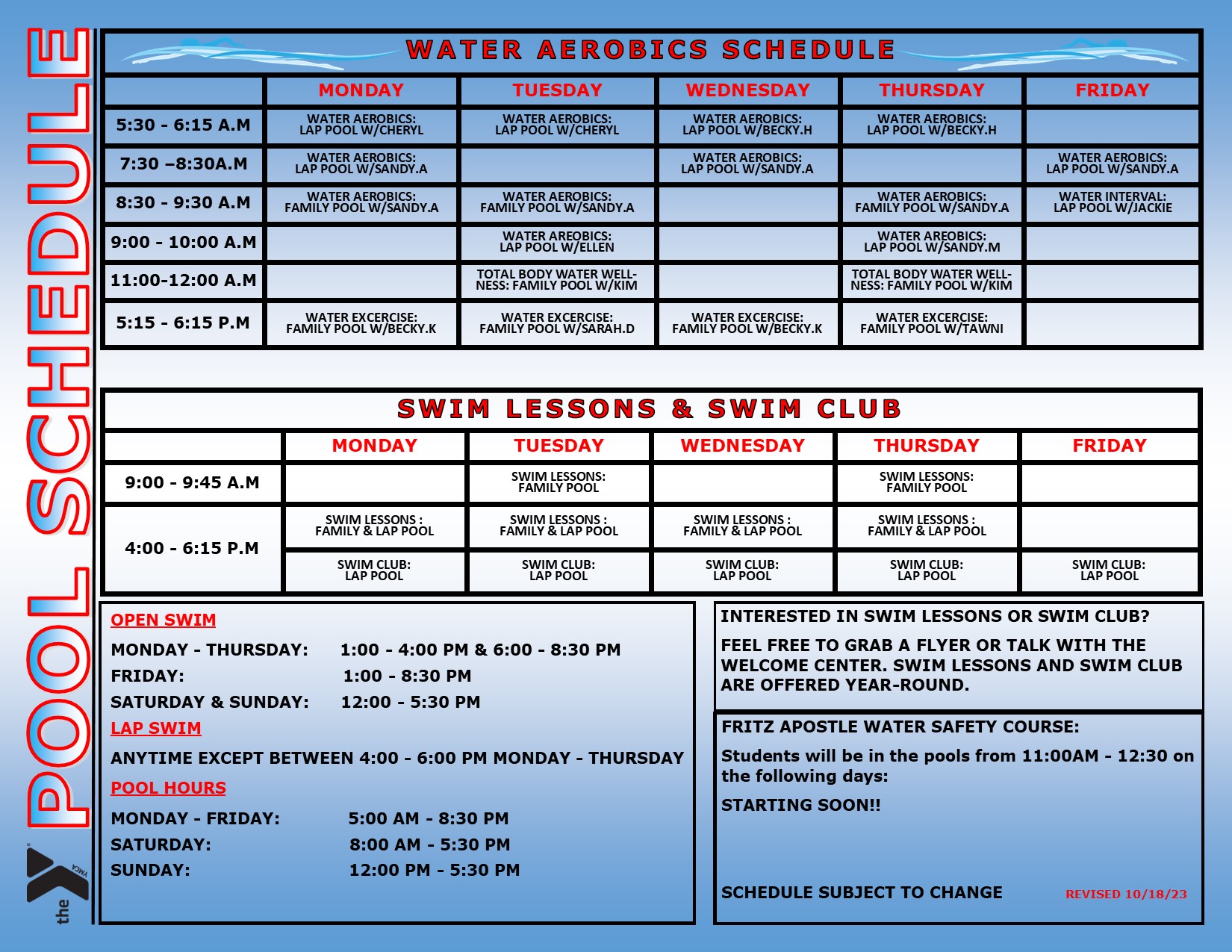 Schedules Butte Family YMCA